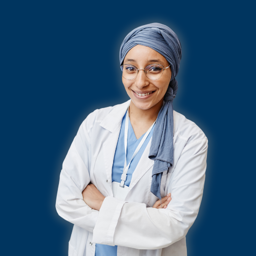 Waist up portrait of Muslim young woman as female dentist in modern dental clinic looking at camera, copy space